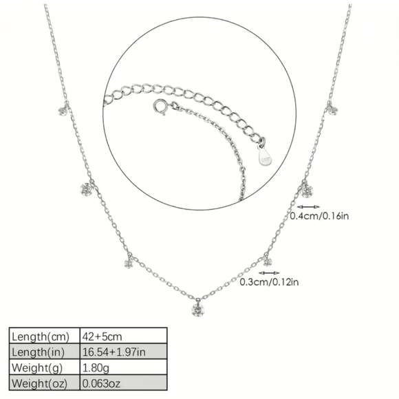 925 Sterling Silver 4mm Station CZ Zircon Necklace - Picture 2 of 6
